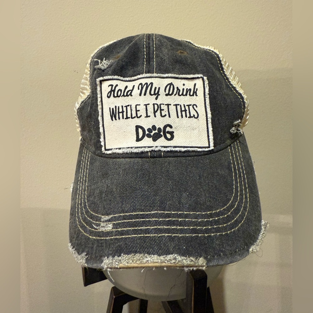 Hold My Drink While I Pet This Dog Hat Distressed Beach Snap Back Baseball Cap